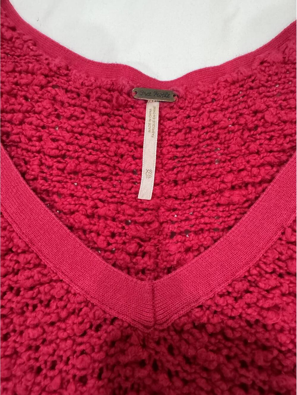 Free People Songbird V Neck Knit Pullover Sweater Flare Bell Sleeve Hot Pink XS - Picture 6 of 9